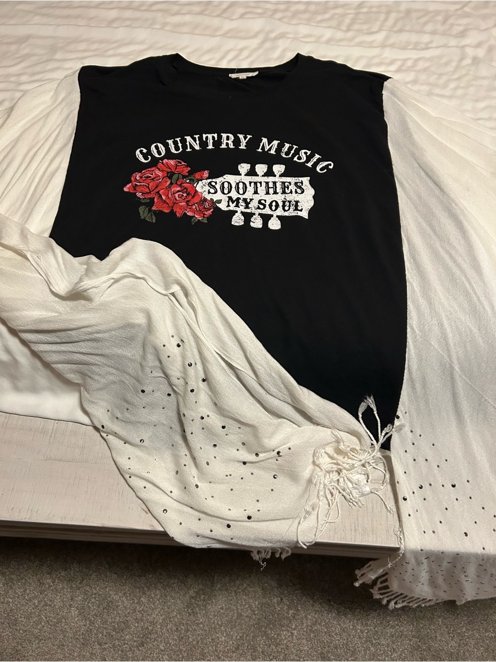 Country Music Graphic Tee with Rose Guitar. With long sleeves!!!!!!